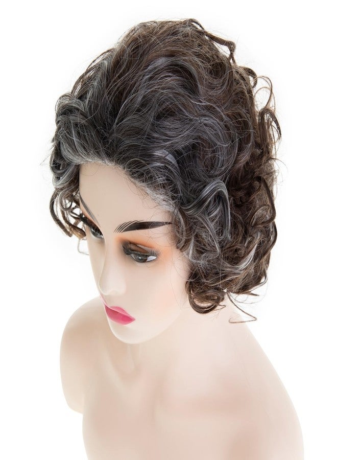 Wiwige Short Brown Curly Wigs for Women Synthetic Mixed Grey Big Curly Bob Wig Modern Cosplay Hair - Image 4
